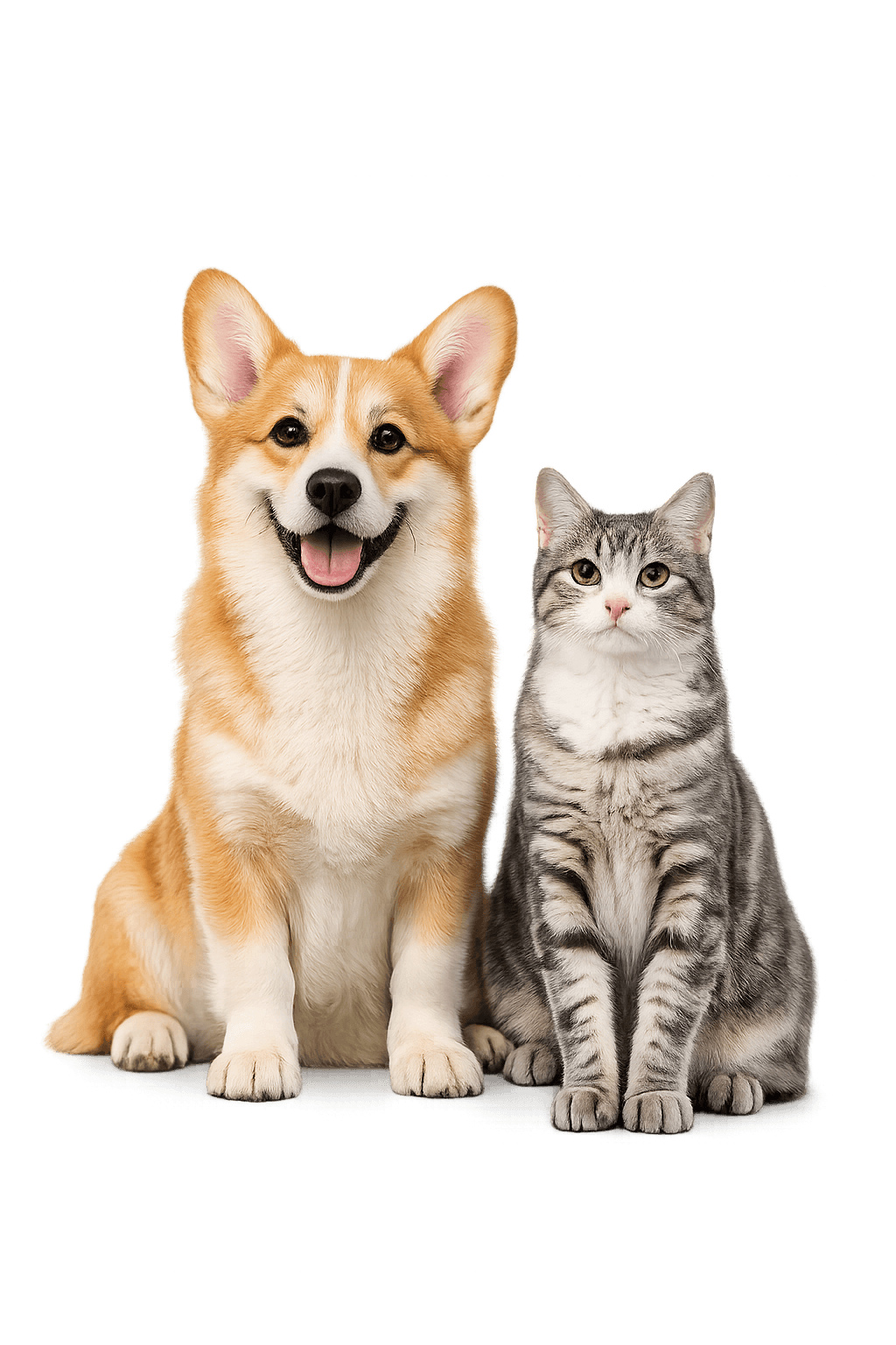 A golden retriever and a tabby cat sitting together